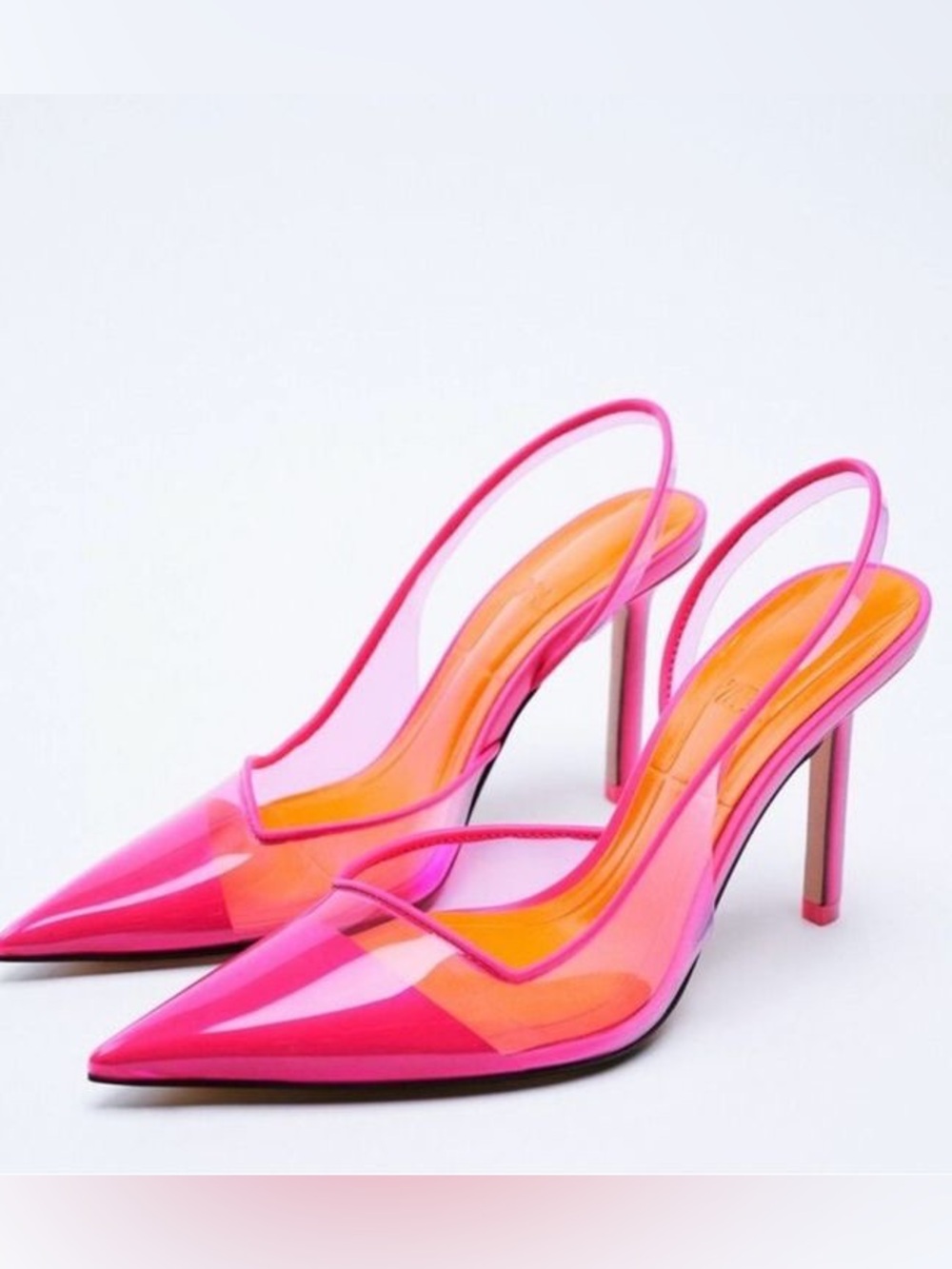 Zara pink vinyl slingback heels